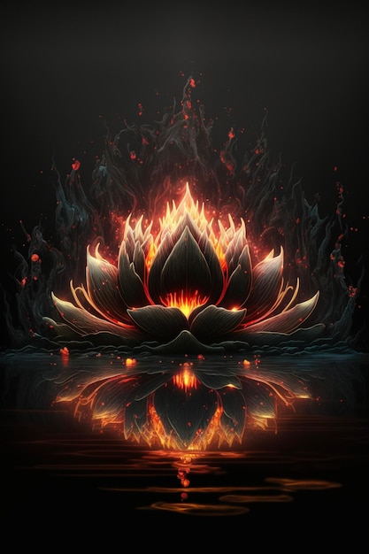 Flor de fuego sentada sobre un cuerpo de agua generativa ai