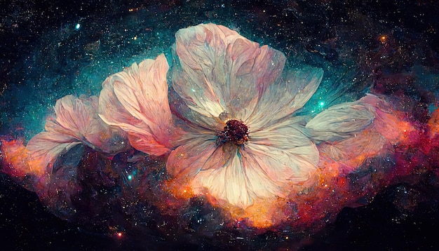 Flor de galaxia abstracta en el universo del cosmos en el fondo fantasía fondo de pantalla de cola de hada estrellas planetas