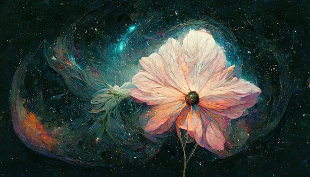 Flor de galaxia abstracta en el universo del cosmos en el fondo fantasía fondo de pantalla de cola de hada estrellas planetas