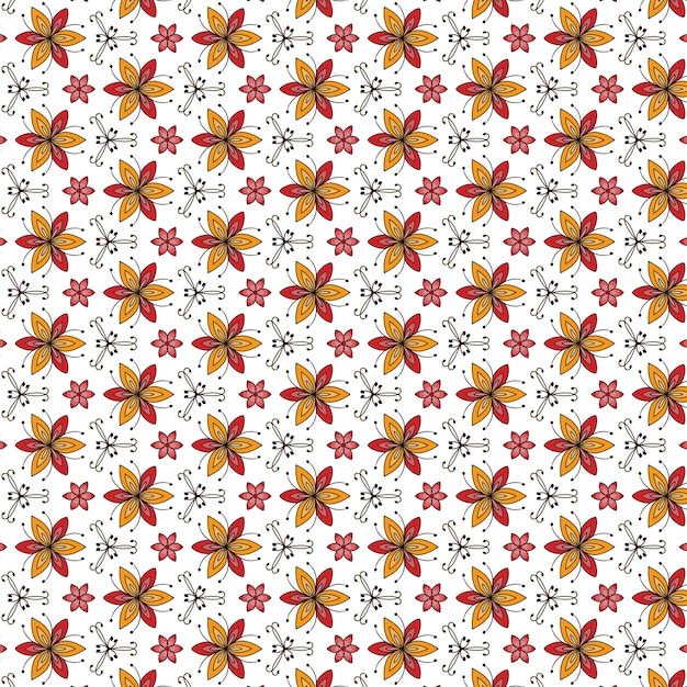 flor geométrica fundo laranja e flores vermelhas em um fundo branco