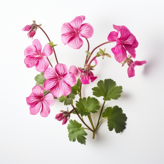 Foto flor de geranio real sobre fondo blanco naturaleza muerta fotorrealista