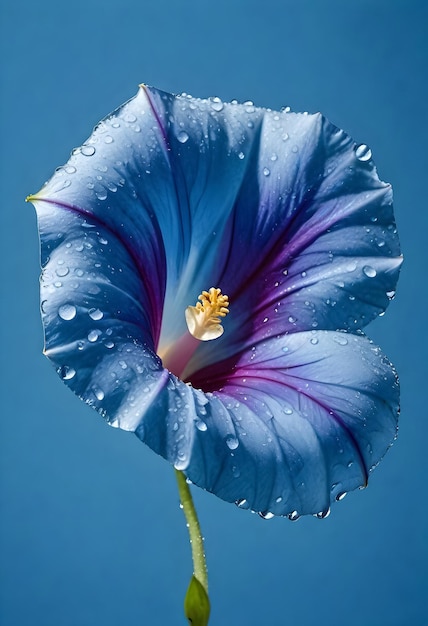 flor de gloria azul de la mañana con gotas de agua en ella