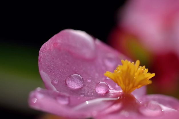 Una flor con una gota de agua amarilla