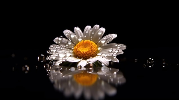 Una flor con una gota de agua en ella