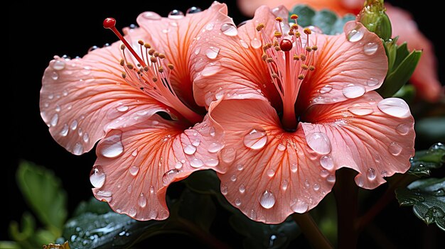 Una flor con gotas de agua de cerca IA generativa