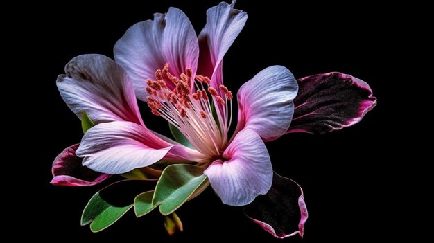 Una flor con gotas de agua en ella