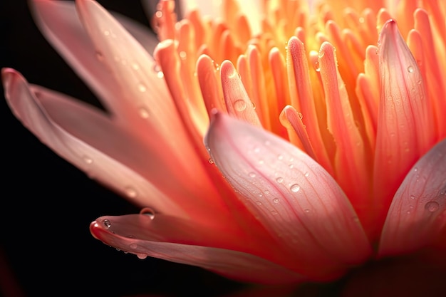 Una flor con gotas de agua