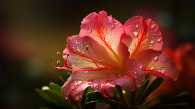 Una flor con gotas de agua