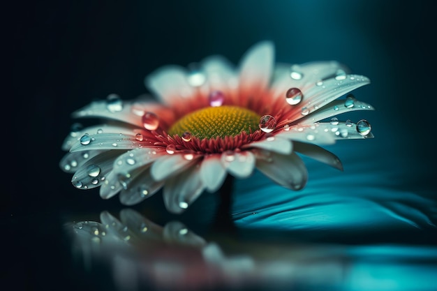 Una flor con gotas de agua