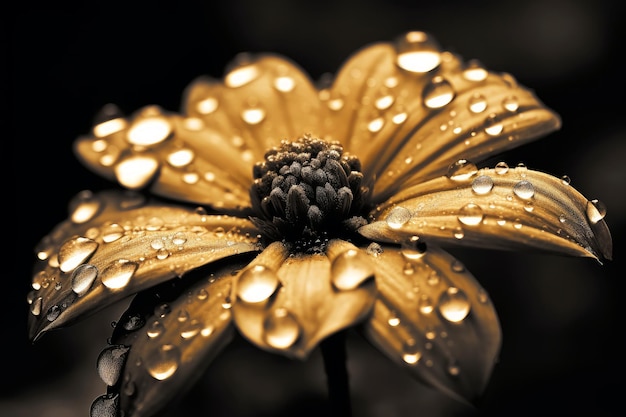 Una flor con gotas de agua