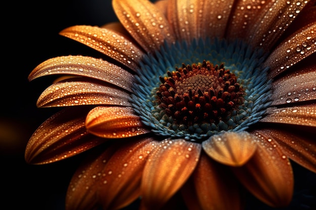 Una flor con gotas de agua