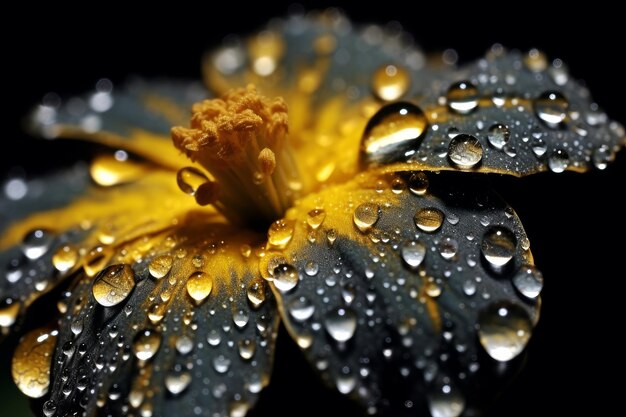 Una flor con gotas de agua