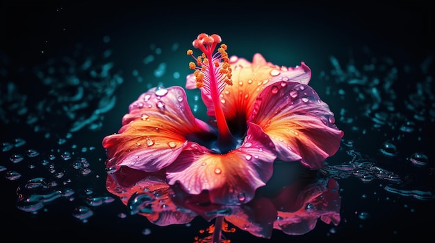 Una flor con gotas de agua