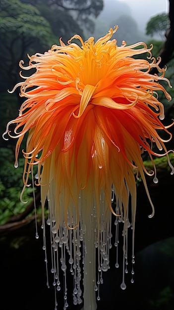 una flor con gotas de agua