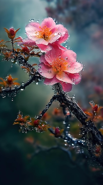 Una flor con gotas de agua