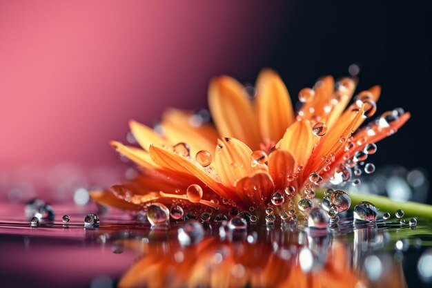 Una flor con gotas de agua