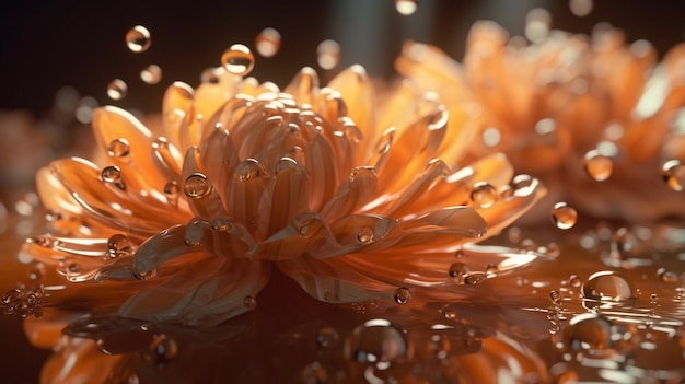 Una flor con gotas de agua