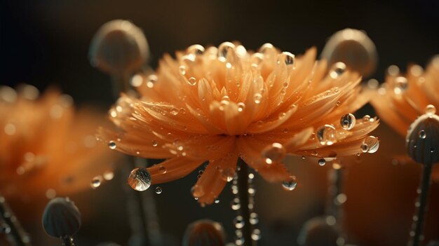 Una flor con gotas de agua