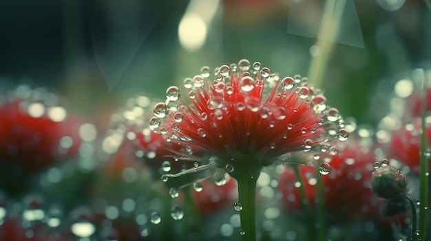 Una flor con gotas de agua