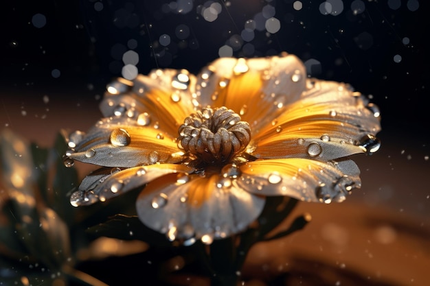 Una flor con gotas de agua