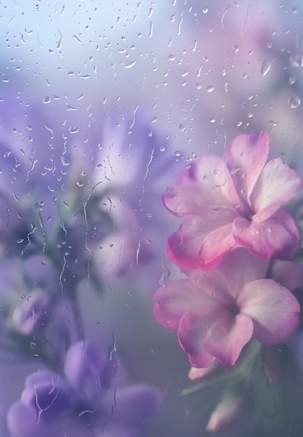 Una flor con gotas de lluvia en ella