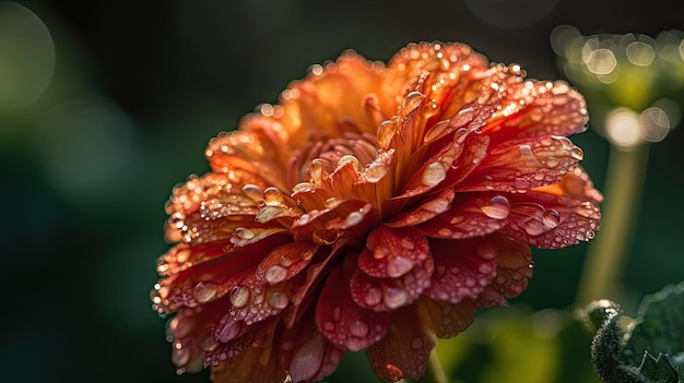 Una flor con gotitas de agua