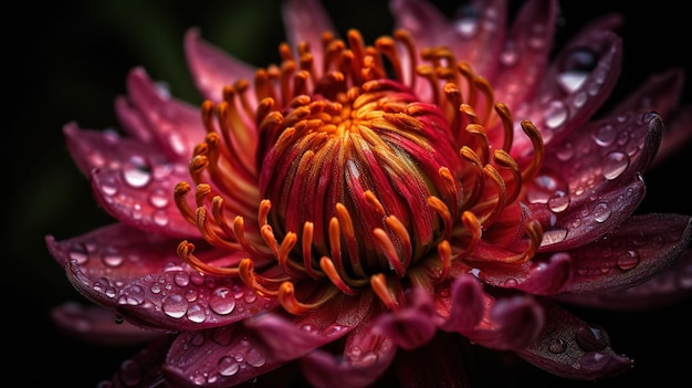 Una flor con gotitas de agua