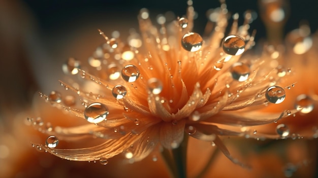 Una flor con gotitas de agua