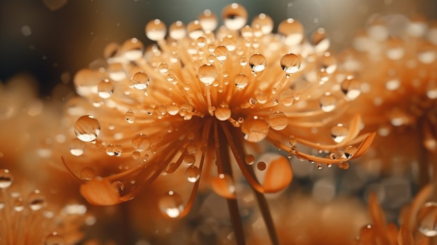 Una flor con gotitas de agua
