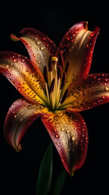 Una flor con gotitas de agua