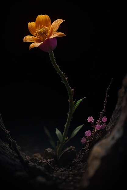 Una flor en una grieta en una roca