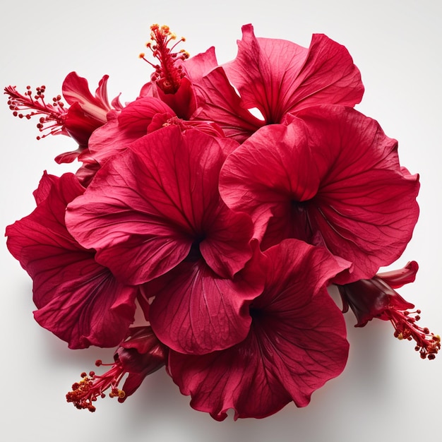 Flor de grupo de Hibiscus rosasinensis rosado o planta negra aislada sobre un fondo blanco