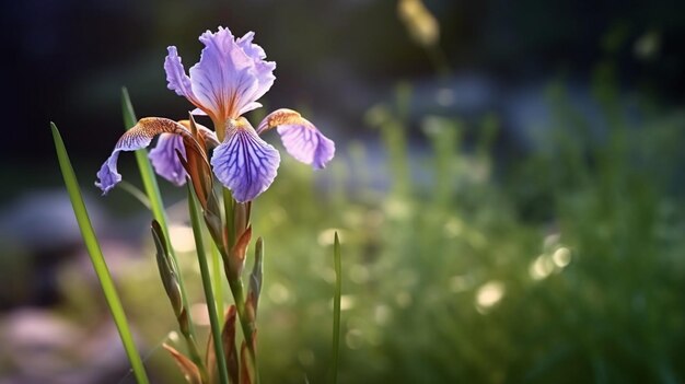 Flor de hada Iris bellamente florecida con fondo natural IA generativa