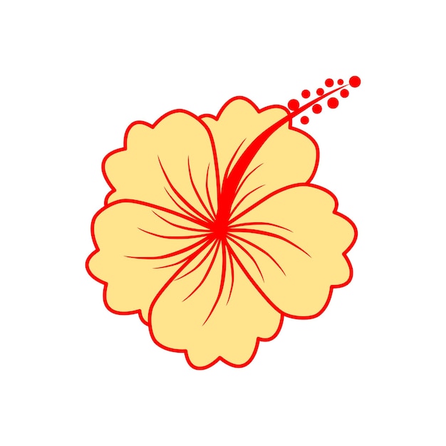 Flor de hibisco dibujada a mano de colores brillantes sobre un fondo blanco