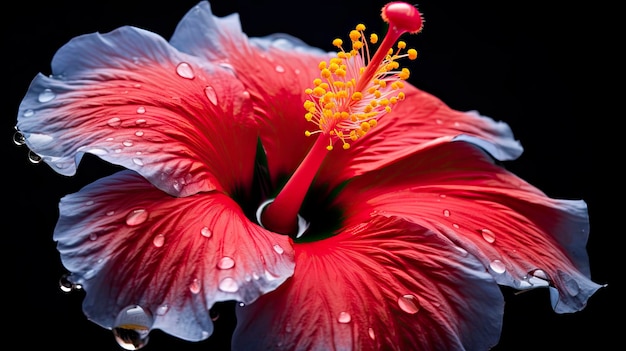 Una flor de hibisco con fondo negro.