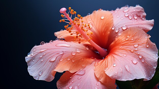 Flor de hibisco de melocotón macro única para el fondo