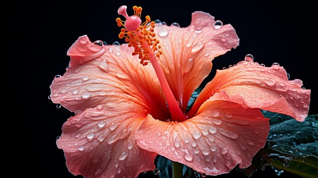 Flor de hibisco de melocotón macro única para el fondo