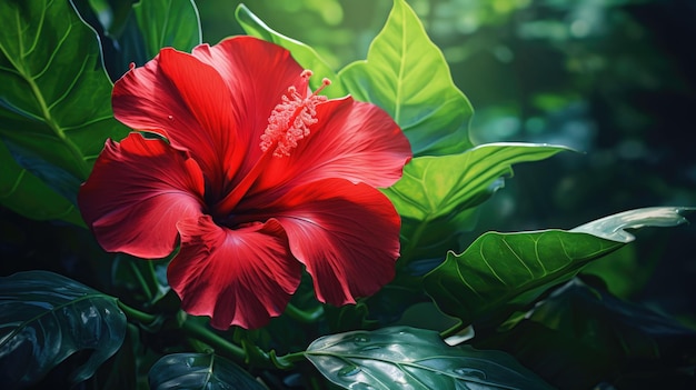 Una flor de hibisco roja se muestra en esta pintura ai