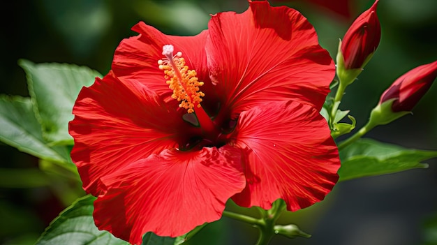 Una flor de hibisco rojo con un centro amarillo.