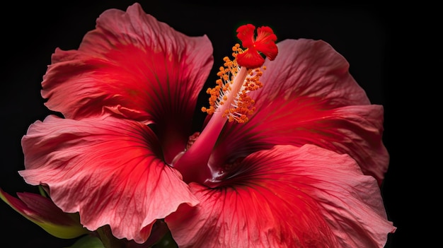 Una flor de hibisco rojo con un centro rojo