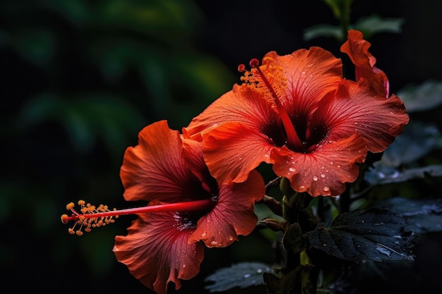 Una flor de hibisco rojo con la palabra hibisco en ella