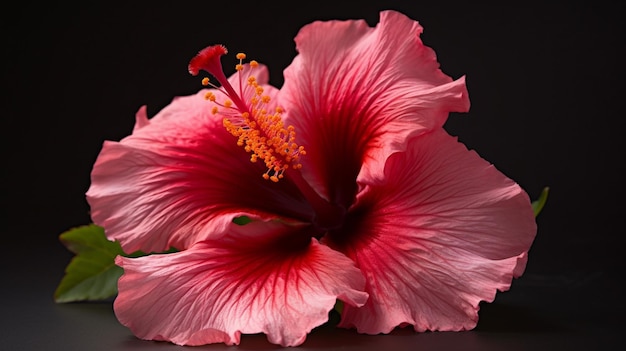 Una flor de hibisco rosa con un fondo negro