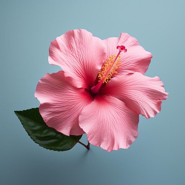 Flor de hibisco rosado real sobre un fondo azul Estilo de microfotografía