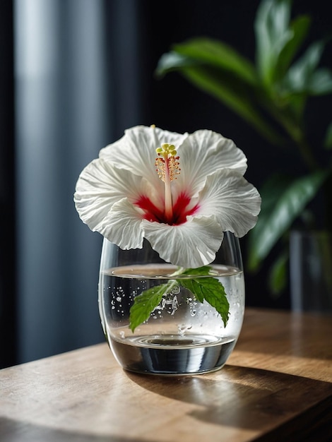 Foto una flor de hibisco en un vaso de agua