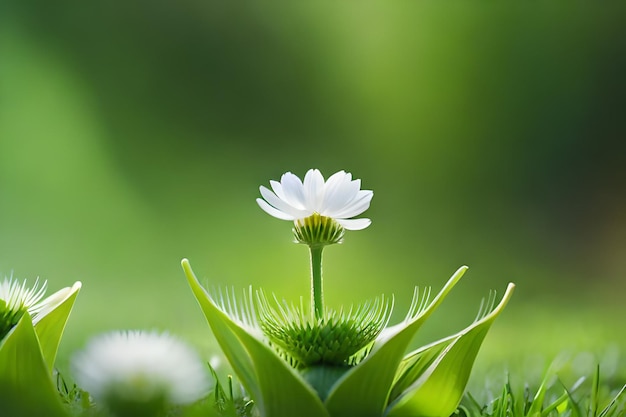 una flor en la hierba con el fondo borroso