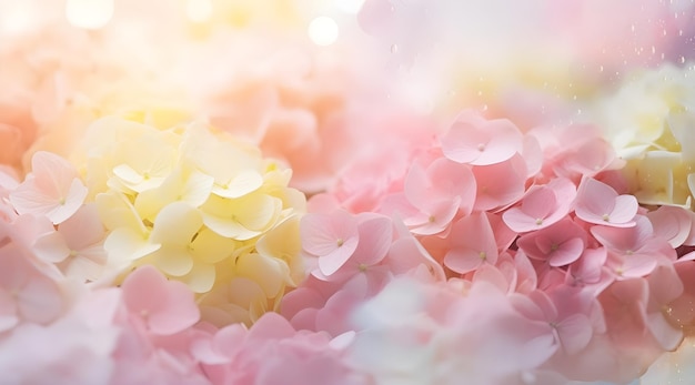 Foto flor hortensias fondo verano brillante verano flores frescas con gotas de rocío en la niebla borrosa flor ba