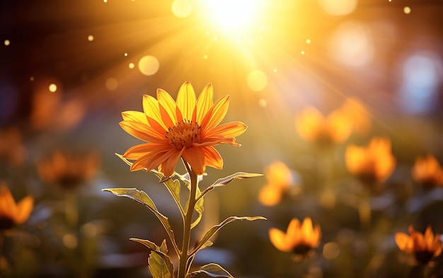 Una flor iluminada por el sol en un fondo vibrante