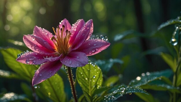 Foto flor linda com gotas de orvalho