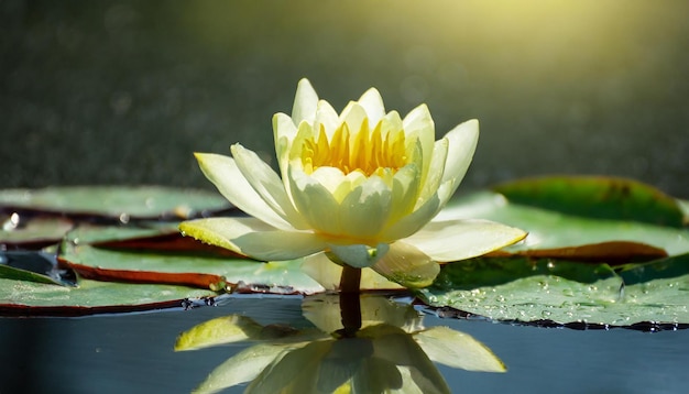 Foto la flor de la lirio de agua blanca la flor del loto creciendo entre las hojas verdes exuberantes en el estanque tranquilo la belleza de la naturaleza