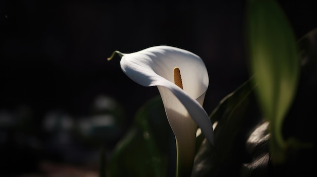 Una flor de lirio blanco en la oscuridad